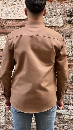 Oversize Gabardin Pamuklu Hediye Kutulu Erkek Ceket Gömlek FS-003868 - Hardal