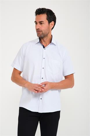 Klasik Kısa Kol Noktalı Hediye Kutulu Erkek Gömlek FS-001218 - Beyaz Lacivert