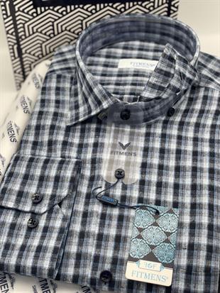 Klasik Uzun Kol Kışlık Ekoseli Oduncu Yaka Altı Düğmeli Pamuklu Hediye Kutulu Erkek Gömlek FS-001984 - Açık Mavi