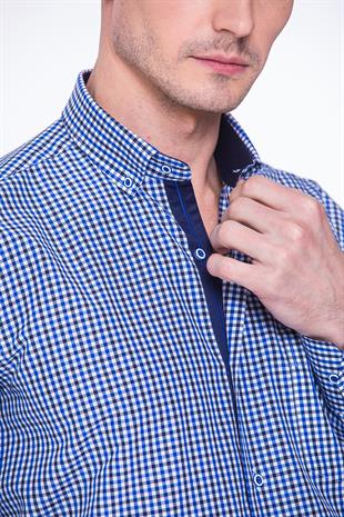 Klasik Uzun Kol King Kareli Hediye Kutulu Erkek Gömlek FS-001258 - Saks Mavi