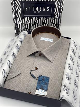 Klasik Kısa Kol Keten Cotton Hediye Kutulu Erkek Gömlek FS-003624 - Bej