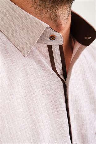 Klasik Kısa Kol Neon Çiçek Armür Hediye Kutulu Erkek Gömlek FS-001214 - Bej