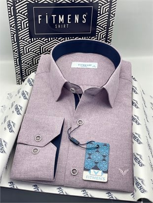 Klasik Uzun Kol Keten Cotton Hediye Kutulu Erkek Gömlek FS-001261 - Mor