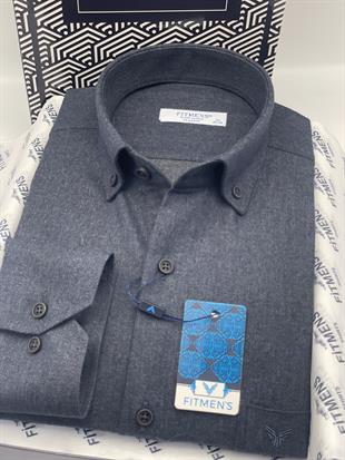 Klasik Uzun Kol Kışlık %100 Cotton Yaka Düğmeli Hediye Kutulu Erkek Gömlek FS-003766 - Lacivert