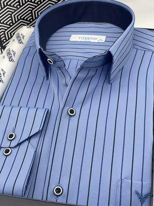 Klasik Uzun Kol Premium Çizgili Hediye Kutulu Erkek Gömlek FS-003272 - Mavi