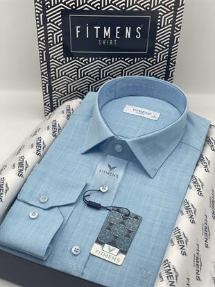 Klasik Uzun Kol Keten Yaka Alttan Düğmeli Hediye Kutulu Erkek Gömlek FS-003686 - Turkuaz