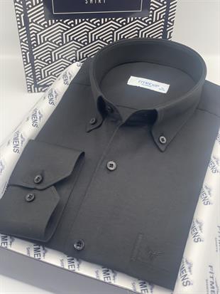 Klasik Uzun Kol Pamuklu Yaka Düğmeli Hediye Kutulu Kolay Ütülenebilir Erkek Gömlek FS-003897 - Siyah