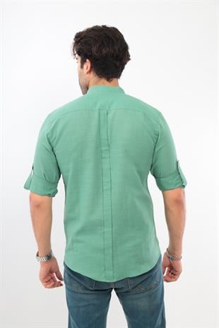 Hakim Yaka Slim Fit Keten Hediye Kutulu Erkek Gömlek FS-003042 - Yeşil