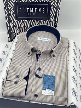 Klasik Uzun Kol Pöti Kareli Yaka Düğmeli Hediye Kutulu Erkek Gömlek FS-002273 - Sarı