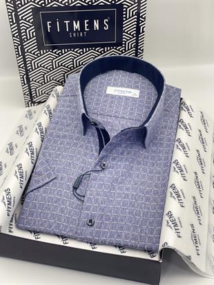 Klasik Kısa Kol Balıksırtı Kareli Hediye Kutulu Erkek Gömlek FS-004154 - Lacivert