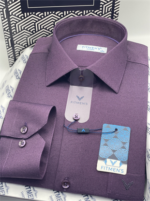 Klasik Uzun Kol Oxford Hediye Kutulu Kolay Ütülenebilir Erkek Gömlek FS-001254 - Mürdüm