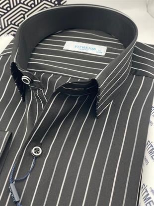 Klasik Uzun Kol Premium Çizgili Hediye Kutulu Erkek Gömlek FS-003272 - Siyah