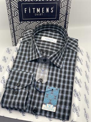 Klasik Uzun Kol Kışlık Kareli %100 Cotton Yaka Alttan Düğmeli Hediye Kutulu Erkek Gömlek FS-003129 - Lacivert