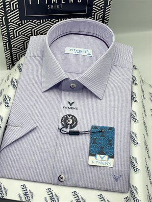 Klasik Kısa Kol Keten Cotton Nefes Alan Kumaş Hediye Kutulu Erkek Gömlek FS-004573 - Lila