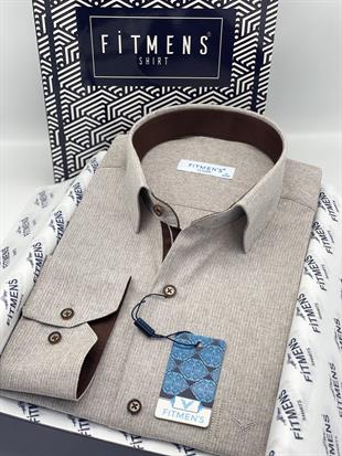 Klasik Uzun Kol Keten Cotton Hediye Kutulu Erkek Gömlek FS-001261 - Bej