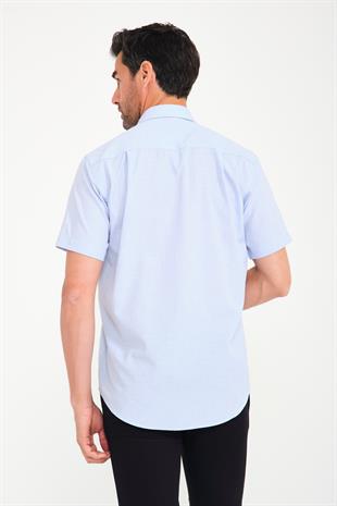 Klasik Kısa Kol Neon Çiçek Armür Hediye Kutulu Erkek Gömlek FS-001214 - Açık Mavi