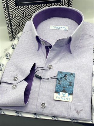 Klasik Uzun Kol Keten Cotton Hediye Kutulu Erkek Gömlek FS-001261 - Lila