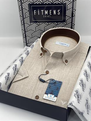 Klasik Kısa Kol Keten Yaka Düğmeli Hediye Kutulu Erkek Gömlek FS-003626 - Kahverengi