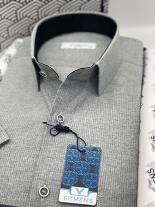 Klasik Kısa Kol Keten Cotton Hediye Kutulu Erkek Gömlek FS-003624 - Koyu Gri