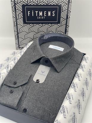 Klasik Uzun Kol Kışlık Ekoseli Oduncu Yaka Altı Düğmeli Pamuklu Hediye Kutulu Erkek Gömlek FS-003131 - Siyah