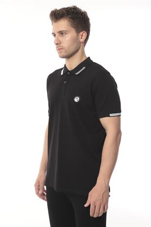 Pamuklu Kumaş Slim Fit Dar Kesim Kıvrılmaz Polo Yaka Tişört FS-003012 - Siyah