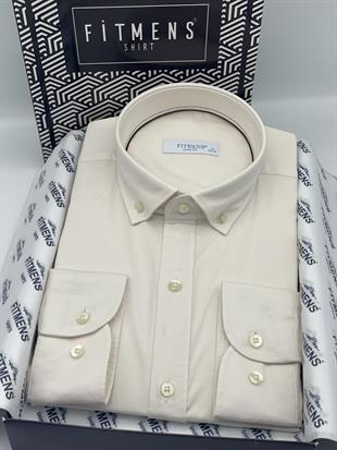 Slim Fit Uzun Kol Yıkamalı Gabardin Hediye Kutulu Erkek Gömlek FS-001364 - Krem