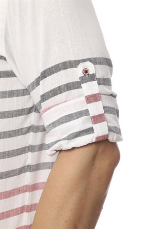 Slim Fit Uzun Kol Panolu Keten Hediye Kutulu Kolay Ütülenebilir Erkek Gömlek FS-002996 - Bordo