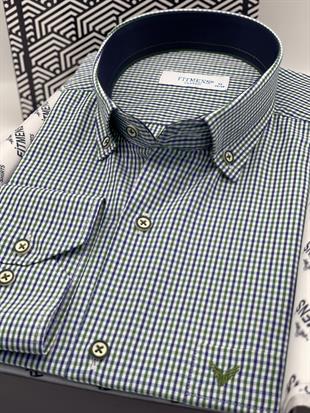 Klasik Uzun Kol Yaka Düğmeli Pöti Kareli Hediye Kutulu Erkek Gömlek FS-003774 - Yeşil