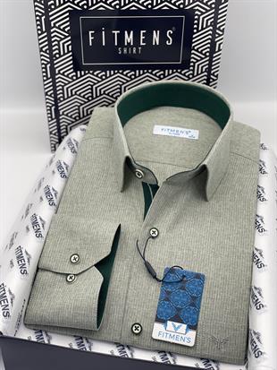 Klasik Uzun Kol Keten Cotton Hediye Kutulu Erkek Gömlek FS-001261 - Yeşil