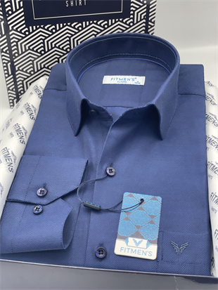 Klasik Uzun Kol Oxford Hediye Kutulu Kolay Ütülenebilir Erkek Gömlek FS-001254 - Lacivert Saks Mavi