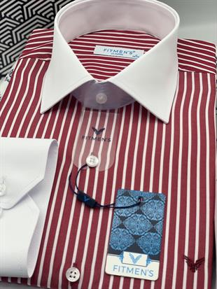 Klasik Uzun Kol Cepsiz Yaka Manşet Beyaz Hediye Kutulu Erkek Gömlek FS-004328 - Bordo Beyaz