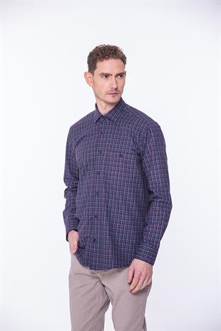 Klasik Uzun Kol Kışlık Ekoseli Oduncu Yaka Altı Düğmeli Pamuklu Hediye Kutulu Erkek Gömlek FS-001984 - Bordo