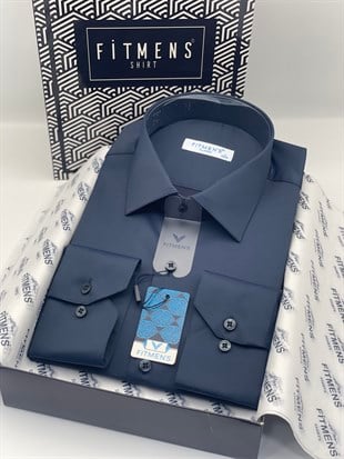 Klasik Uzun Kol Cepsiz Likralı Rahat Kumaş Erkek Gömlek FS-004517 - Lacivert