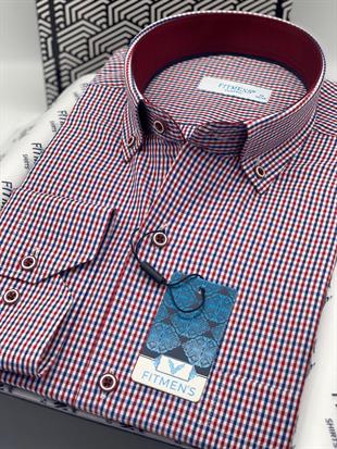 Klasik Uzun Kol Yaka Düğmeli Pöti Kareli Hediye Kutulu Erkek Gömlek FS-003774 - Kırmızı