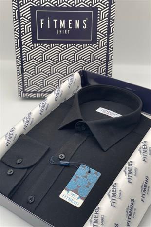 Regular Fit Uzun Kol Keten Cepsiz Hediye Kutulu Erkek Gömlek FS-001578 - Siyah