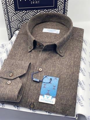 Klasik Uzun Kol Kışlık Oduncu Yaka Düğmeli Pamuklu Hediye Kutulu Erkek Gömlek Y.Filafil FS-003136 - Kahverengi