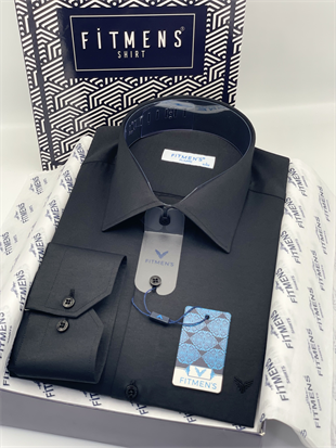 Klasik Uzun Kol Gold Saten Cepsiz Hediye Kutulu Erkek Gömlek FS-003308 - Siyah