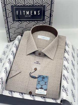 Klasik Kısa Kol Desenli Hediye Kutulu Erkek Gömlek FS-004153 - Kahverengi