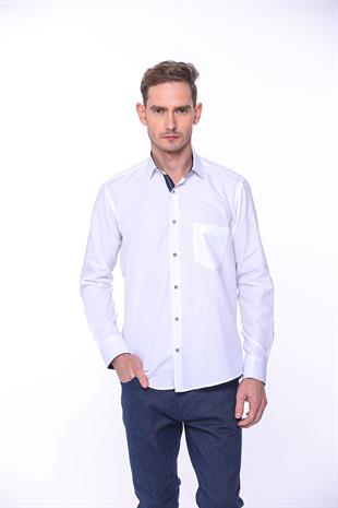 Klasik Uzun Kol Filafil Pitikareli Swift Hediye Kutulu Erkek Gömlek FS-001263 - Beyaz Lacivert
