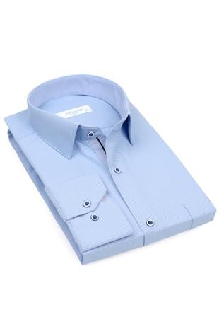 Klasik Uzun Kol Nokta Armürlü Desenli Hediye Kutulu Erkek Gömlek FS-001380 - Açık Mavi