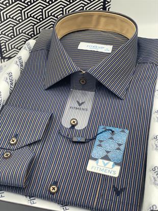 Klasik Uzun Kol Çizgili Hediye Kutulu Erkek Gömlek FS-003865 - Lacivert