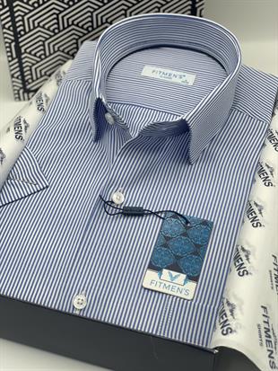 Klasik Kısa Kol Çizgili Hediye Kutulu Erkek Gömlek FS-003005 - Mavi