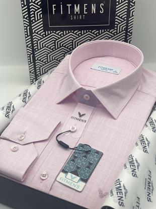 Klasik Uzun Kol Keten Yaka Alttan Düğmeli Hediye Kutulu Erkek Gömlek FS-003686 - Pembe