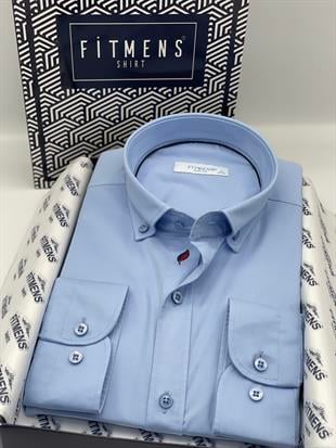 Slim Fit Uzun Kol Yıkamalı Gabardin Hediye Kutulu Erkek Gömlek FS-001364 - Mavi