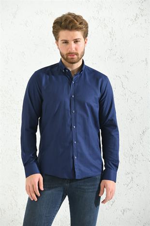 Slim Fit Uzun Kol Oxford Hediye Kutulu Kolay Ütülenebilir Erkek Gömlek - Lacivert