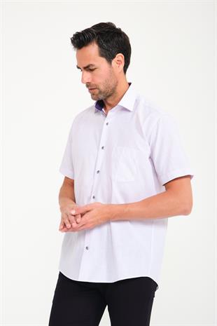 Klasik Kısa Kol Keten Cotton Garneli Hediye Kutulu Erkek Gömlek FS-000748 - Açık Lila