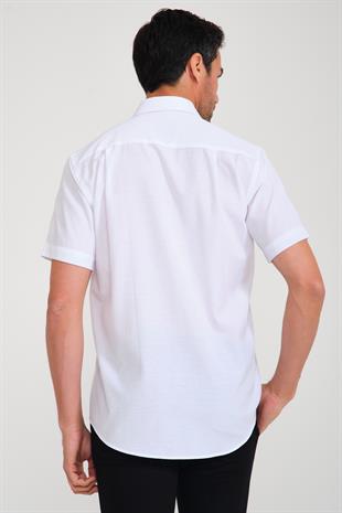 Klasik Kısa Kol Neon Çiçek Armür Hediye Kutulu Erkek Gömlek FS-001214 - Beyaz