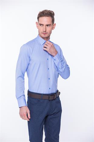 Klasik Uzun Kol Oxford Hediye Kutulu Kolay Ütülenebilir Erkek Gömlek FS-001254 - Mavi