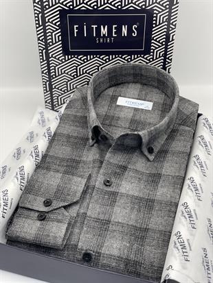 Klasik Uzun Kol Kışlık %100 Cotton Yaka Düğmeli Hediye Kutulu Erkek Gömlek FS-003135 - Siyah