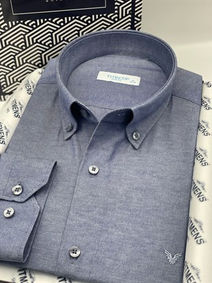 Slim Fit Uzun Kol Pamuklu Hediye Kutulu Kolay Ütülenebilir Erkek Gömlek FS-002225 - İndigo